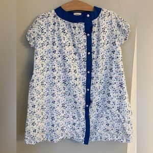 The Oaks Apparel Co. Dress Girl’s 7 White Blue Spring Floral Cotton Button Front